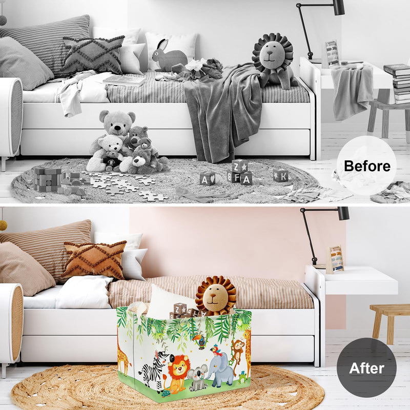 [Australia] - Clastyle Friendly Animals Party Nursery Storage Bins for Toys Books Rectangle Elephant Koala Monkey Safari Storage Basket Kids Collapsible Baby Gift Baskets for Bedroom, 15.7*11.8*11.8 in 40*30*30 cm 