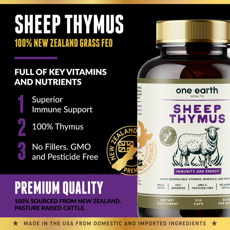 Grass Fed Thymus - New Zealand Sourced Thymus. 3,000mg per Serving, 200 Count