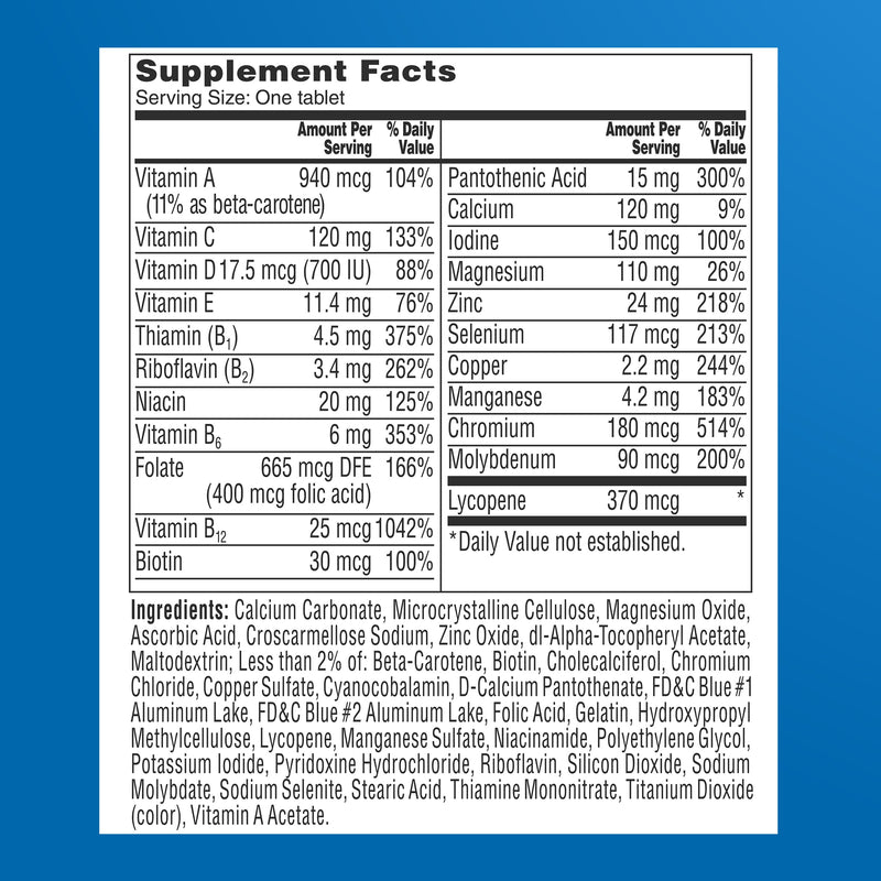 One A Day Men’s 50+ Multivitamins, Supplement with A, C, D, E and Zinc for Immune Health*, Calcium & More, 100 Tablets