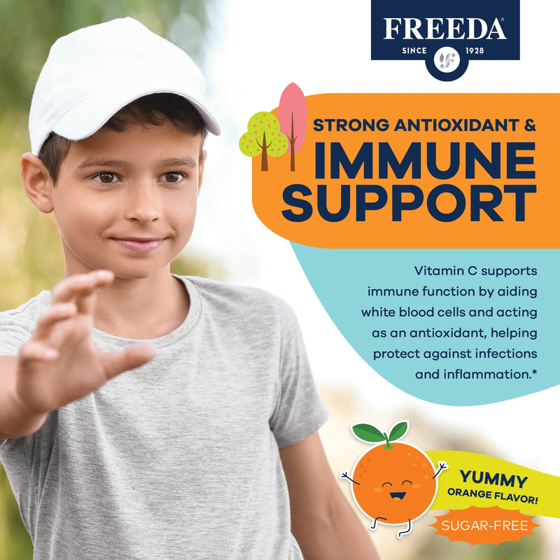FREEDA Vitamin C Kids Gummies - Sugar-Free with Orange Flavor - 60 Count | Vitamin C Gummies for Kids, Teens & Adults - Kosher Certified - Supporting Immune Health Daily 60 Count (Pack of 1)