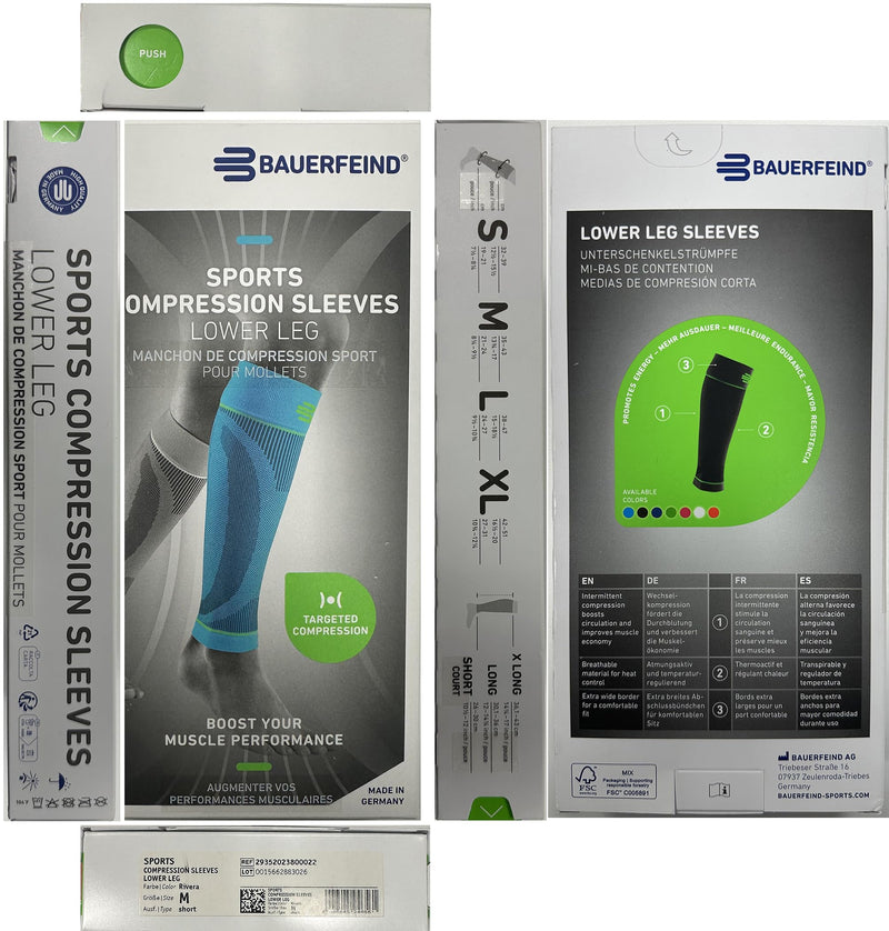 [Australia] - Bauerfeind Sports Compression Lower Leg Calf Sleeves (1 Pair) - Gradient Compression for Improved Blood Circulation in Legs - Air Knit Fabric Breathable, Durable, Washable (Black, Medium/Short) 