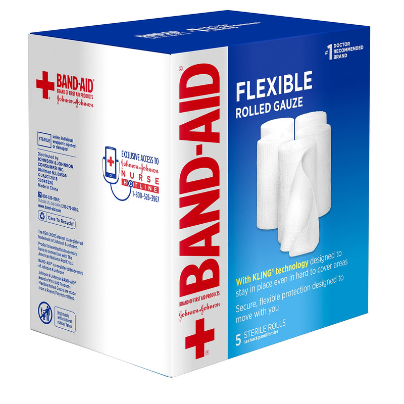 Band-Aid Brand of First Aid Products Flexible Rolled Gauze Dressing for Minor Wound Care, Soft Padding and Instant Absorption, 3 Inches by 2.1 Yards, Value Pack 5 ct 5 Rolls (Pack of 1)