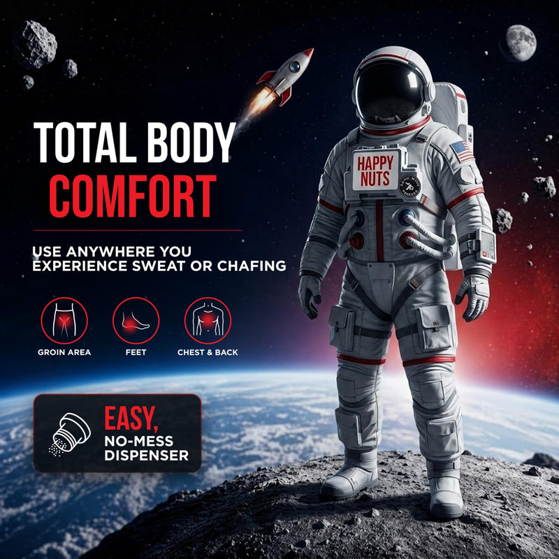 HAPPY NUTS Comfort Powder Deodorant For Men: Anti-Chafing, Sweat and Odor Control for Jock Itch, Aluminum-Free, 6 oz (1 Pack), Fragrance-Free 6 Ounce (Pack of 1)