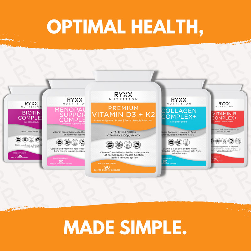 Vitamin D3 3000iu & K2 100µg (MK7) | High Strength Vitamin D3 + K2 Supplement | 90 Vegetarian Capsules | Made in the UK by RYXX
