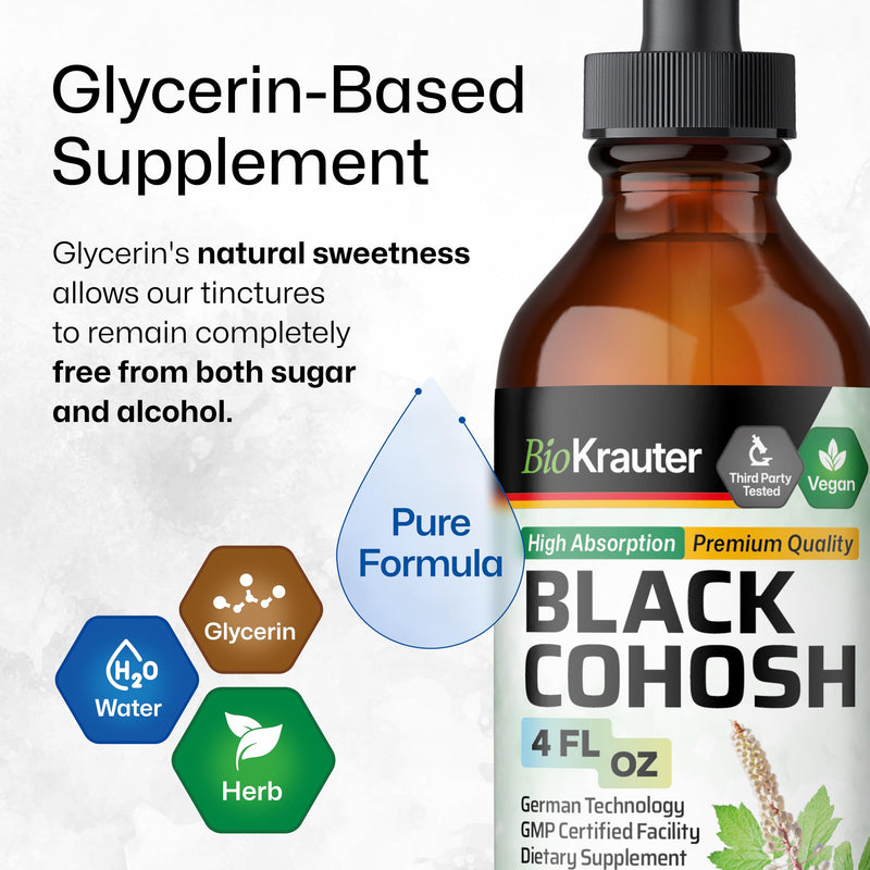 [Australia] - Black Cohosh Supplement for Women - Organic Black Cohosh Tincture - Alcohol and Sugar Free Vegan Drops 4 Fl.Oz. 4 Fl Oz (Pack of 1) 