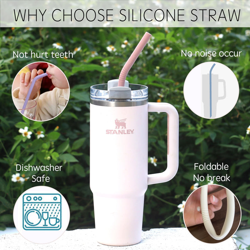 [Australia] - Pastel Color 14” Extra Long Silicone Replacement Straw for 40 oz Stanley Cup, Reusable Flexible Tall Giant Big Drinking Straw for Quencher Tumbler,1Gallon/64 oz Water Bottle,Hydro Jug-6 pack 14 INCH BEND PASTEL STRAWS 