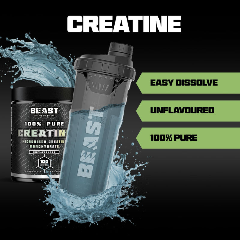 Beast Creatine Monohydrate Powder 100 Servings (500g) Easy Dissolve 100% Pure Micronised Creatine Powder for Strength and Muscles - Unflavoured 100 Servings (500g)