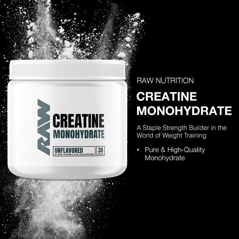 [Australia] - RAW Nutrition Creatine Monohydrate Powder, Unflavored (30 Servings) - Micronized Creatine Monohydrate Supplement for Workout Performance, Build Muscle & Strength - Creatine Powder for Men & Women 