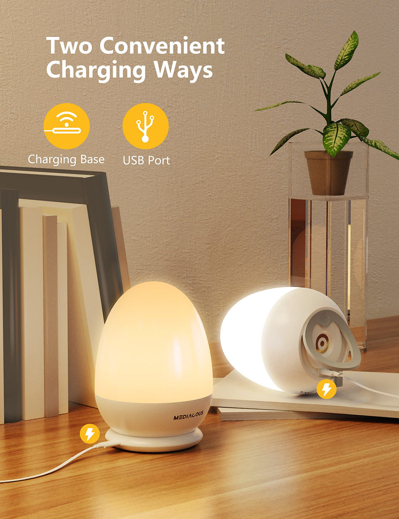 [Australia] - MediAcous Night Lights for Kids Room, Baby Night Light with Stable Charging Pad, Dimmable Kids Night Light with 1H Timer & Touch Control, ABS+PC LED Egg Lamps for Breastfeeding, Up to 200H 