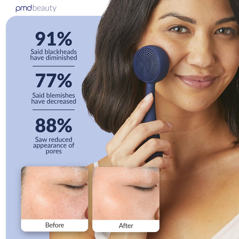 PMD Clean - Smart Facial Cleansing Device with Silicone Brush & Anti-Aging Massager Navy