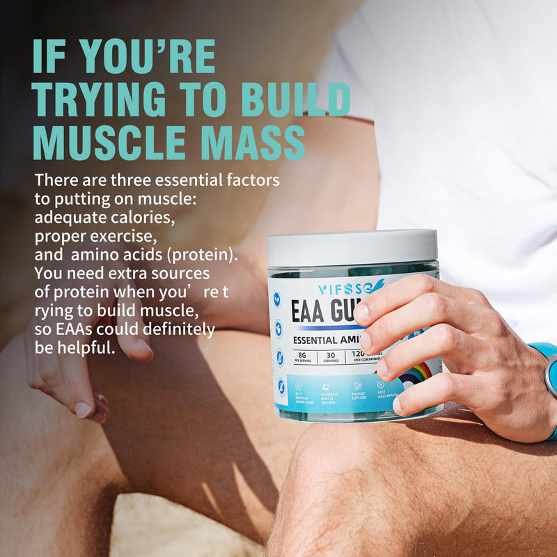 [Australia] - EAA Gummies 120 Gummies (Blue Raspberry), 8000 mg Essential Amino Acids - All 9 Essential Aminos (EAA) and all Branched-Chain Aminos (BCAAs), Non-GMO, Gluten Free, Vegetarian Friendly 120 Count (Pack of 1) 