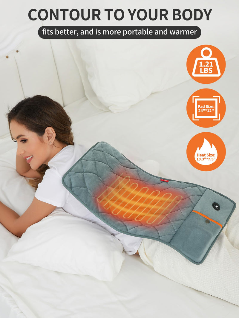 Vofuoti Portable Cordless Electric Heating Pad with 10000mAh Battery | Operated 3 Heat Settings, Rechargeable Wireless Heat Pad for Back,Abdomen,Neck,Outdoor, Gift for Women Men, FSA Eligible HSA Gray 12"x24"