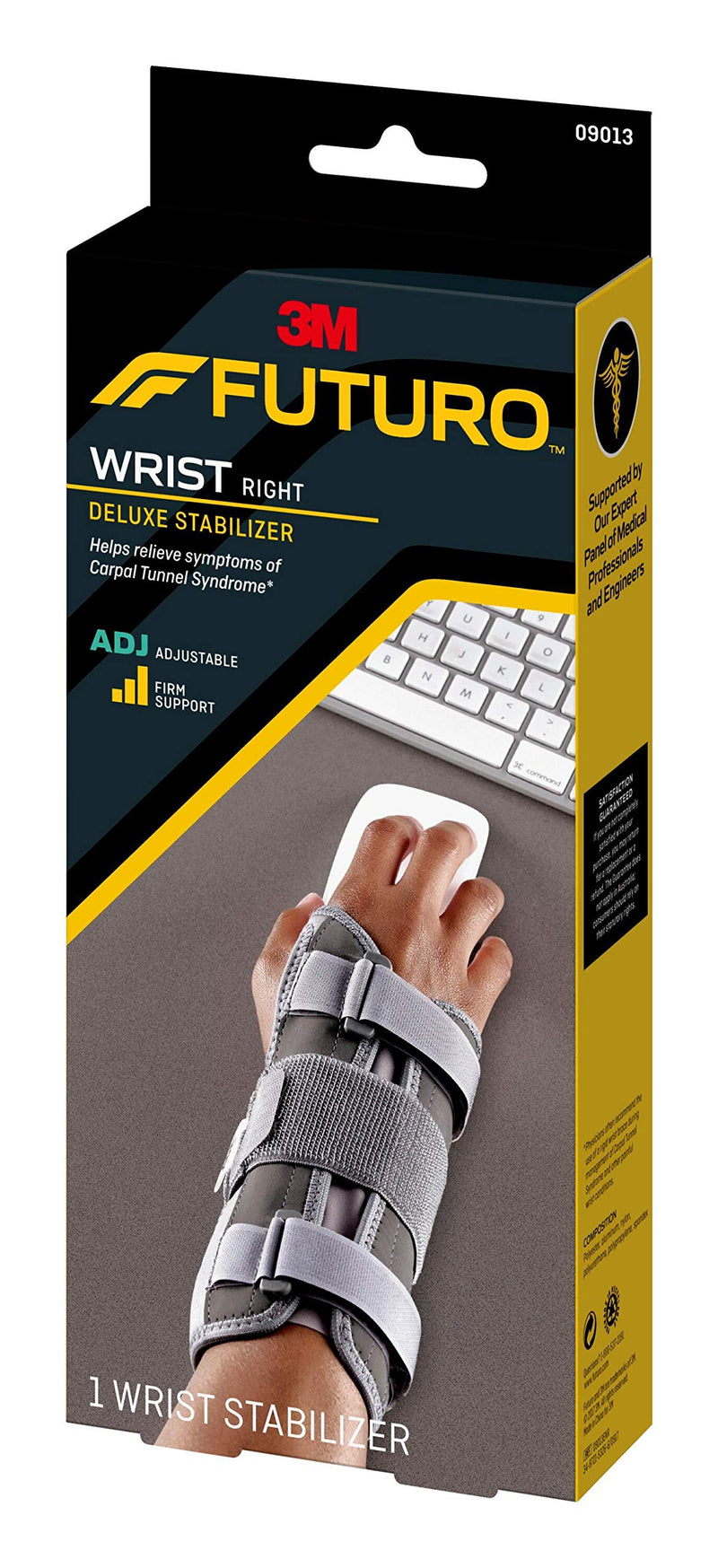Futuro Deluxe Wrist Stabilizer, Right Hand, One Size, Gray, Adjustable (09013ENR)