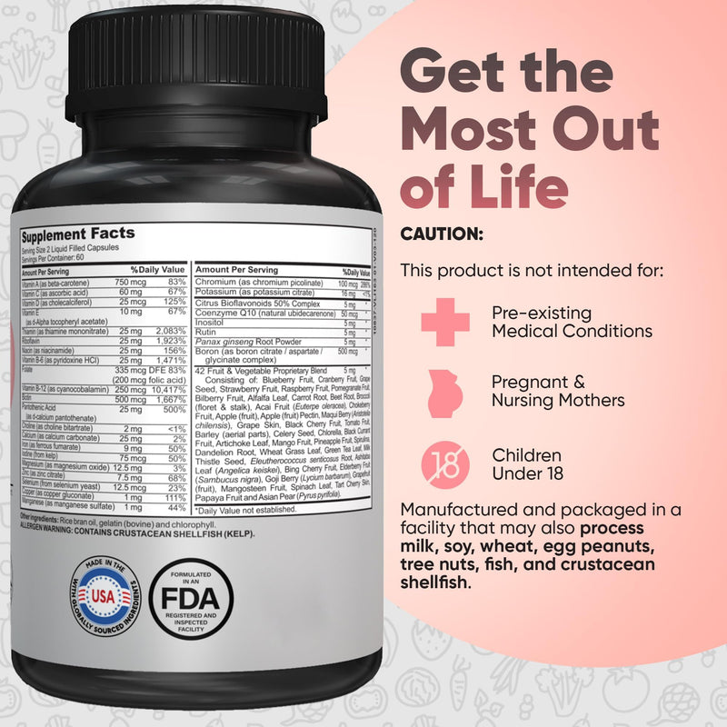 Bariatric Multivitamin with Iron 45mg, 120 Liquid Caps | Easy-swallow post-surgery multivitamin with B12, B6 & 42 superfoods for daily nutrition after weight loss surgery. 60 Count (Pack of 1)