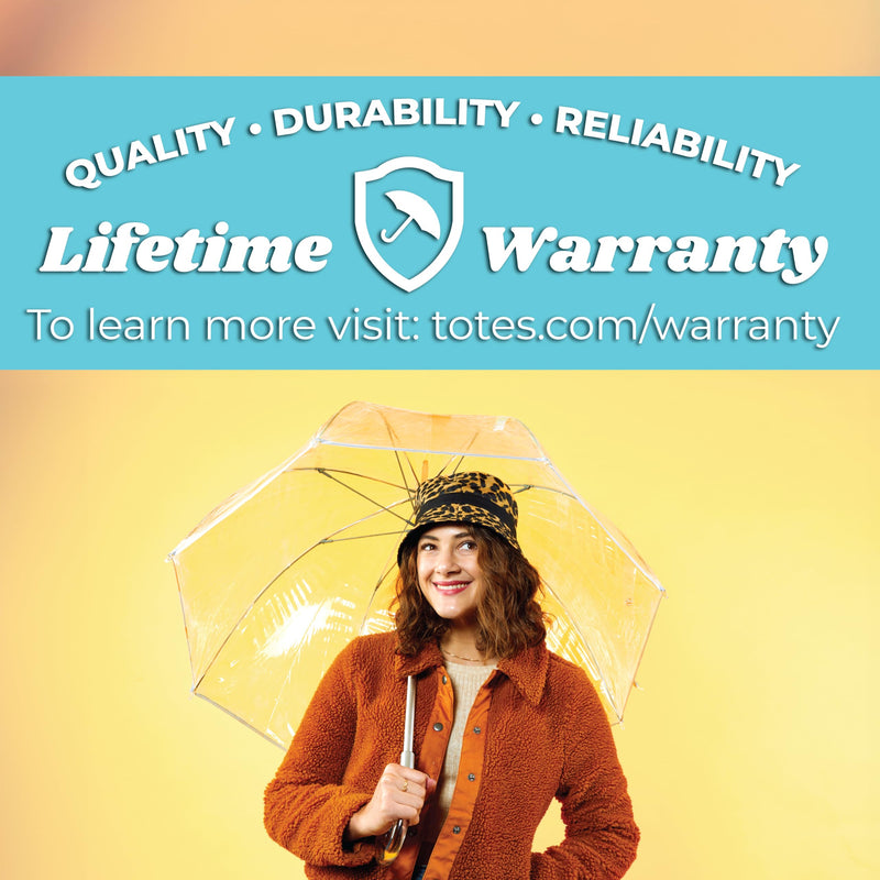 Totes Adult Windproof Bubble Umbrella with J Hook Handle and Enhanced Visibility