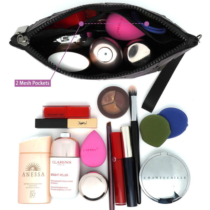 Geometric Purse for Women,Geometric Luminous Crossbody Bags (Large) and Holographic Clutch Set-3a