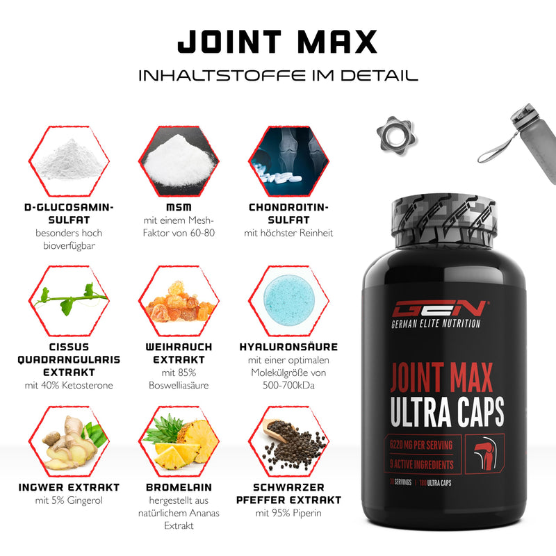 [Australia] - Joint Max Ultra Caps - 180 capsules - High-dose joint supplement with glucosamine, MSM, chondroitin, Cissus Quadrangularis, frankincense extract, hyaluronic acid, ginger, bromelain 
