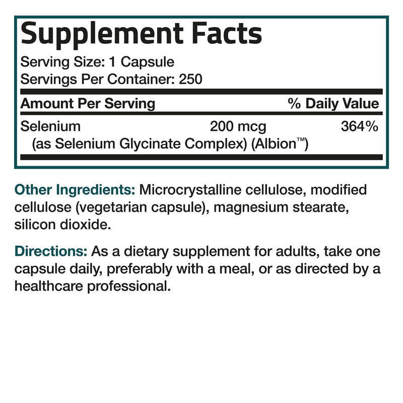 [Australia] - Bronson Selenium 200 mcg – Yeast Free Chelated Amino Acid Complex - Essential Trace Mineral with Superior Absorption, 250 Vegetarian Capsules 250 Count (Pack of 1) 