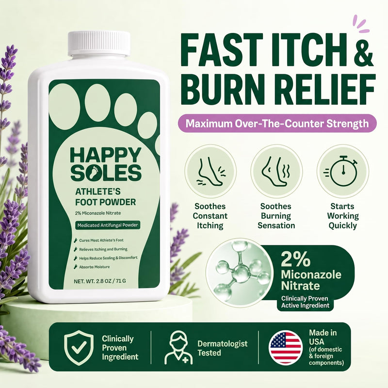OTC Athletes Foot Treatment Antifungal Powder - 2% Miconazole | Anti fungal Foot Powder for Athlete's Foot & Itchy Feet - Relieves Itching & Burning, Odor Control, FSA Eligible HSA, 2.5oz