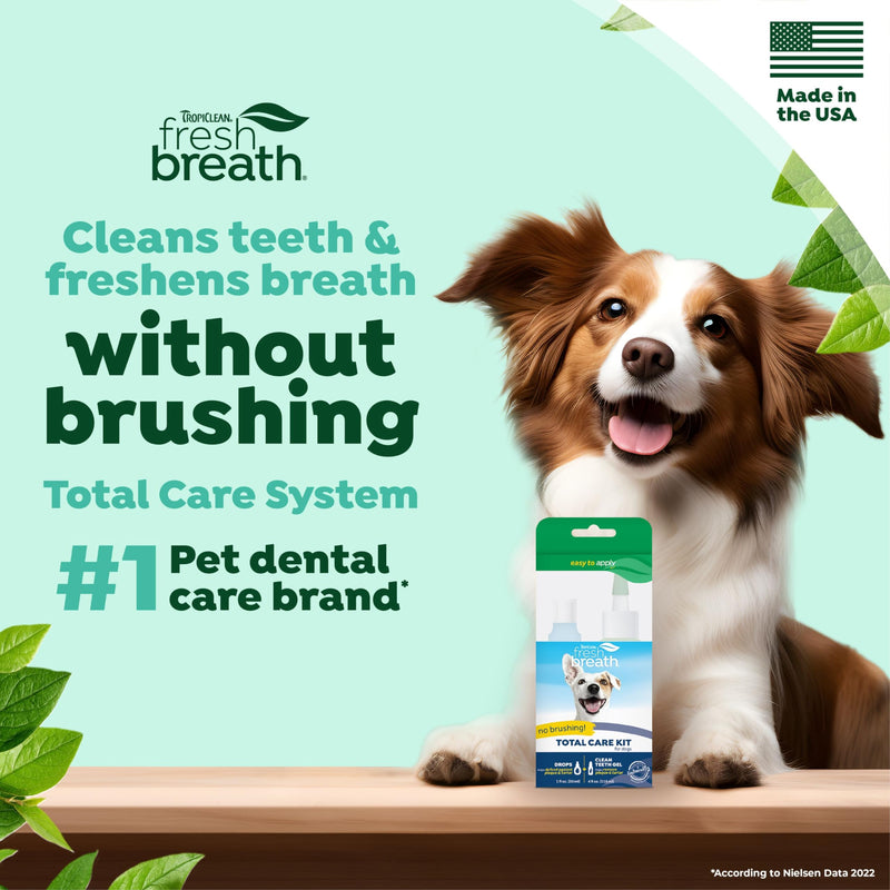 TropiClean Fresh Breath No Brush Total Care Kit | Dog Dental Hygiene| Dog Teeth Cleaning Made Easy | Water Additive No Brushing Toothpaste for Dogs - PawsPlanet Australia