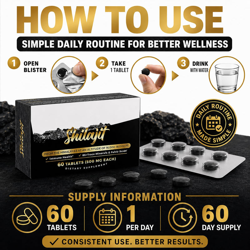 Shilajit Tablets 30000mg, Himalayan Shilajit Supplement with Fulvic & Humic Acid, 85+ Trace Minerals, Easy-Swallow Tablets, Caffeine-Free Daily Mineral Supplement for Men and Women