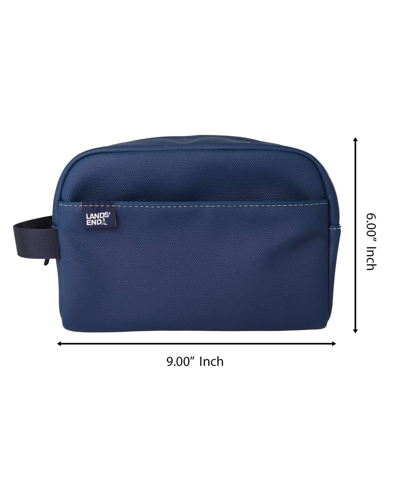 Lands' End Woven Dopp Kit for Men | Solid Toiletry Bag with Top Zip and Front Pocket (Navy) Navy