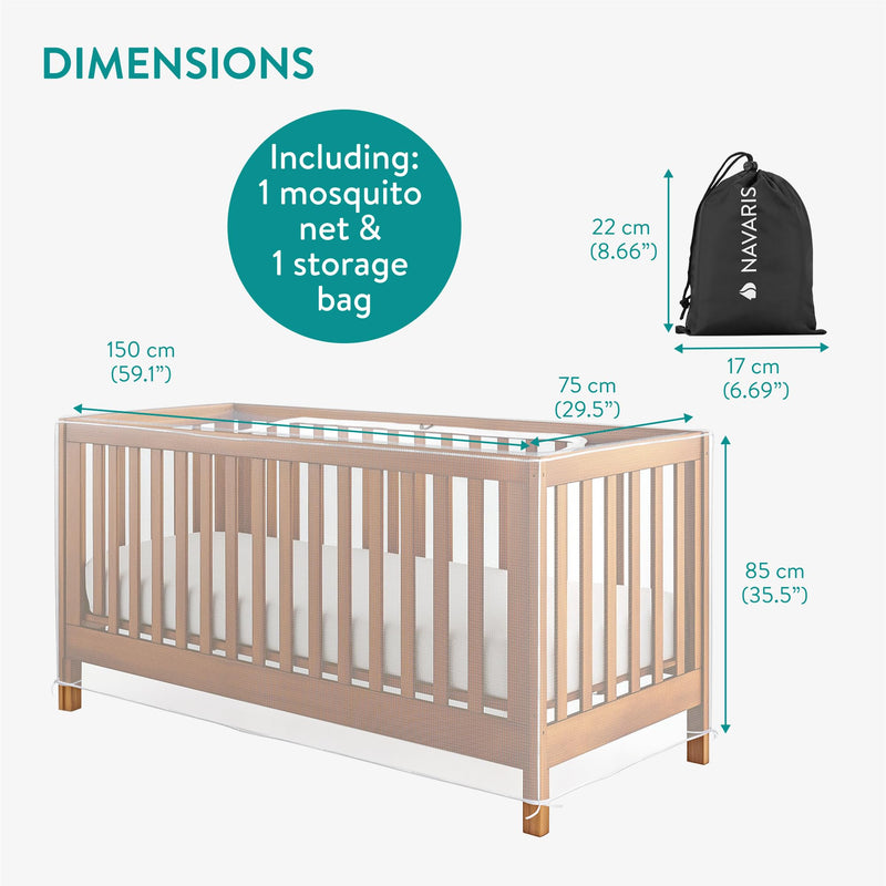 [Australia] - Navaris Mosquito Net for Crib - Safe Crib Netting Mesh - Baby Crib Cover w Easy Access Double Zip - Perfect for Travel & Home Use - Bug Protection for Nursery Playpen Bassinet 