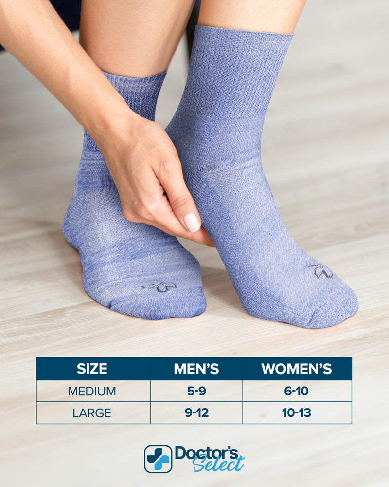 [Australia] - Doctor's Select Bamboo Viscose Diabetic Socks for Women & Men - 6 Pairs, Viscose Bamboo Socks Woman, Non Binding, Wide Top Space Dye - 6 Pairs Large 