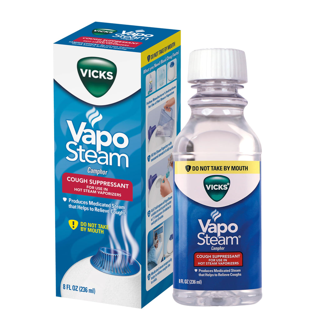 Vicks VapoSteam Medicated Liquid with Camphor, a Cough Suppressant, 8 Oz – VapoSteam Liquid Helps Relieve Coughing, for Use in Vicks Vaporizers and Humidifiers One Pack