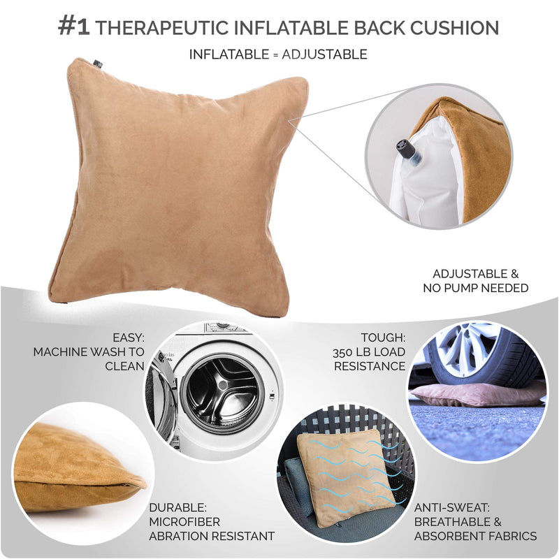 [Australia] - QiPillow - Pain Relieving Ergonomic & Orthopedic Back Lumbar & Posture Support Seat Throw Pillow for Chair, Couch, Bed (Camel) 