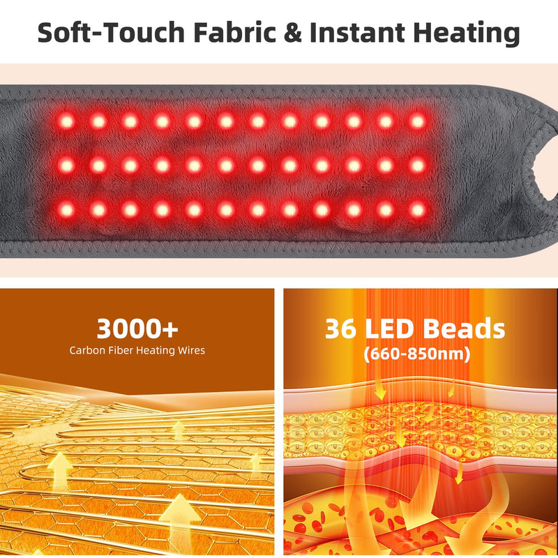 Cordless Wrist Heating Pad for Pain Relief, Wrist Massager for Carpal Tunnel, Heated Wrist Wrap Brace for Arthritis, Red Light Therapy Wrist Brace with 3000mAh Rechargeable, Gray