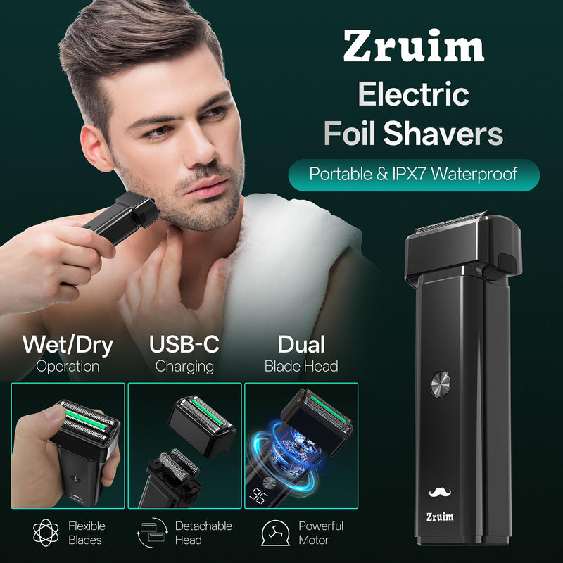 Electric Razor for Men Face,2 Adjustable Speeds Foil Shavers for Men for Beard/Face Beard Trimmer Waterproof Wet & Dry with 3 Floating Blade LED Display USB-C Fast Rechargeable for Travel & Home Blacksliver