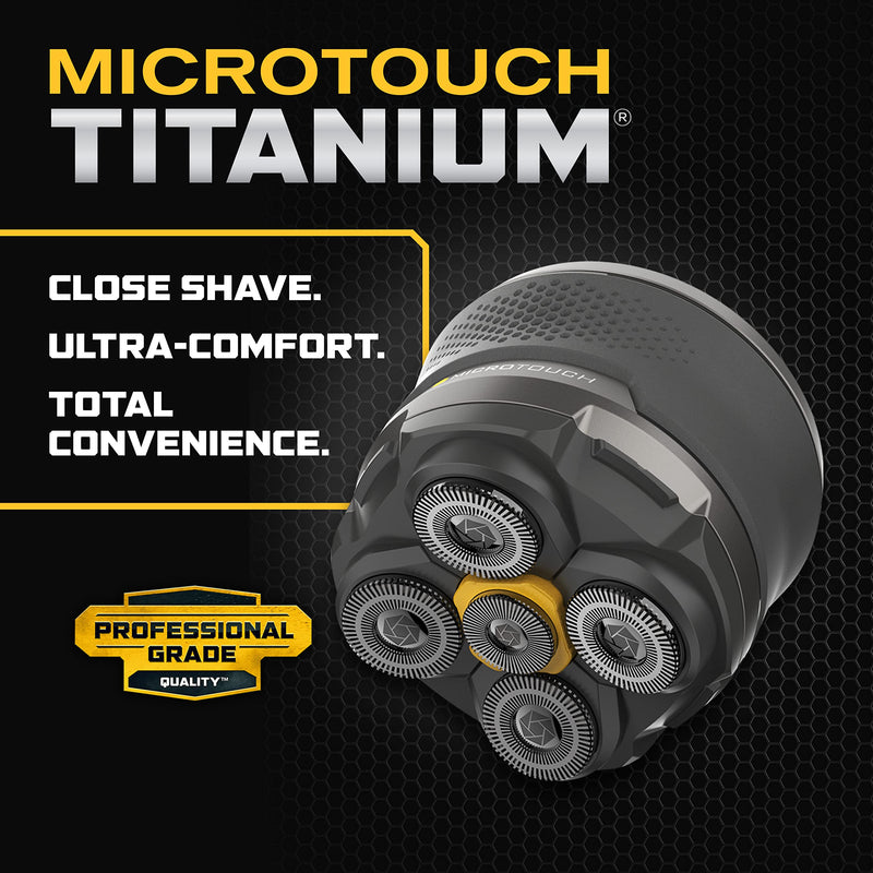[Australia] - Microtouch Titanium Electric Head Shaver - Rechargeable Head and Face Shaver for Men, Cordless Razor, Hypoallergenic Wet/Dry Shaving, Precision Head Trimmer, Lithium Power, Battery Powered 