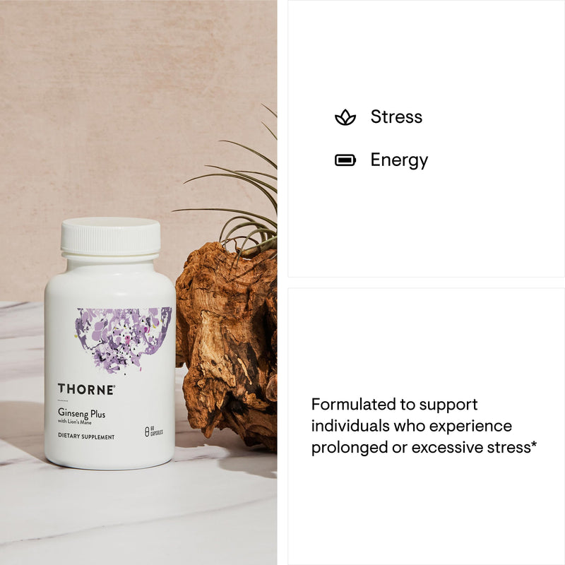 [Australia] - THORNE - Ginseng Plus - Supports Focus, Cognition, Memory & Resilience to Stress* - with Korean Red Ginseng, Lion's Mane & Greek Mountain Tea - Soy, Gluten & Dairy Free - 60 Capsules 