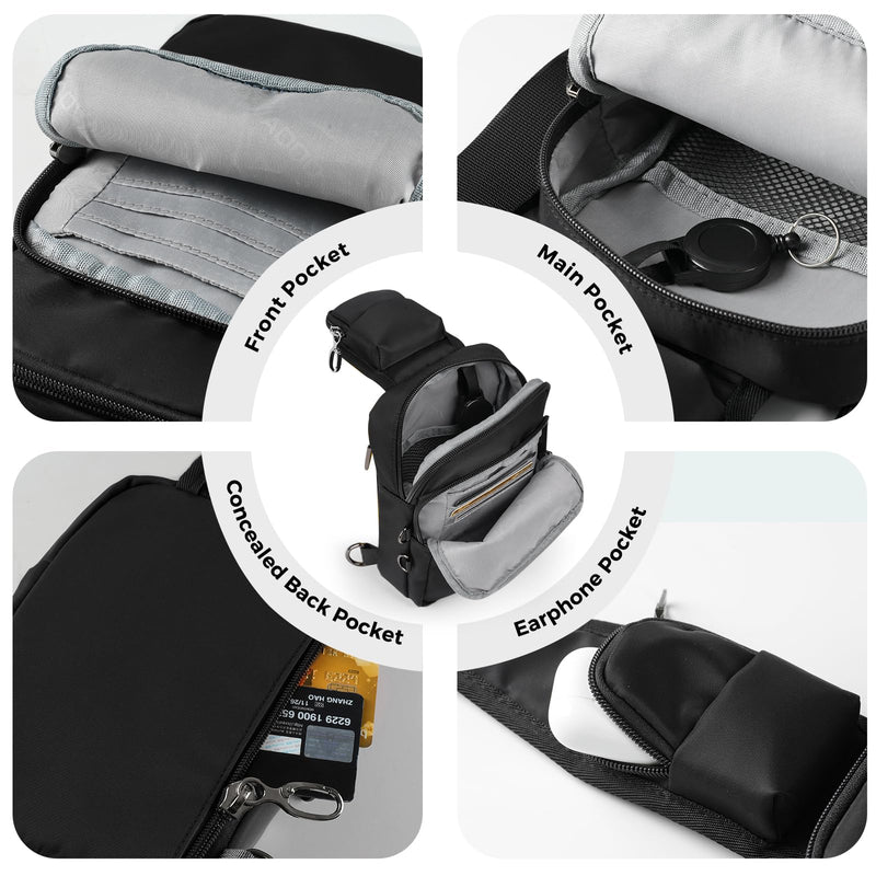 Sling Bag, Crossbody Bag with Zipper Lock, RFID Blocking & Water Resistant for Men and Women Black