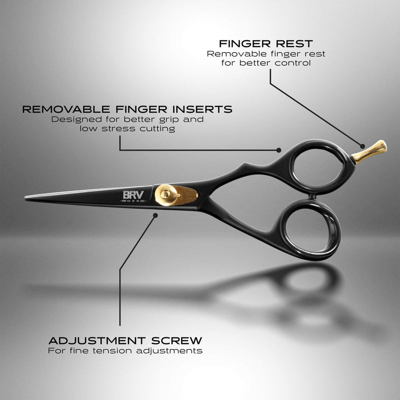 BRV MEN Professional Mustache & Beard Trimming Scissors - 5.5" | High Carbon Stainless Steel & Hammer Forged Mustache Scissors | Razor Sharp Facial Hair Trimming Shears (RIGHT HANDED - Black) Right Handed - Black