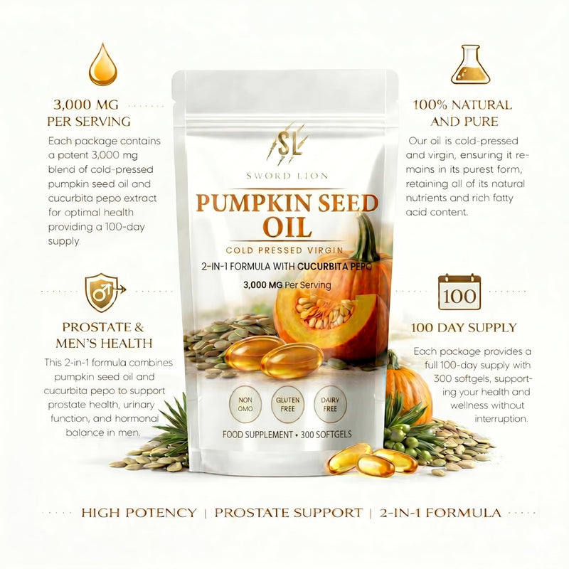 Premium Pumpkin Seed Oil 300 Softgels - EU Sourced Made in UK 3000mg - Cold Pressed Virgin Oil, GMP Certified, Non-GMO, Essential Fatty Acids Phytosterols, Bladder & Prostate Support Omega Rich