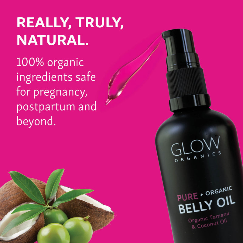 [Australia] - Glow Organics Belly Oil for Pregnancy, Prevents Stretch Marks & Scars, Organic Maternity Skincare, Fast-Absorbing, Pregnancy Safe Daily Ritual, 95ml 