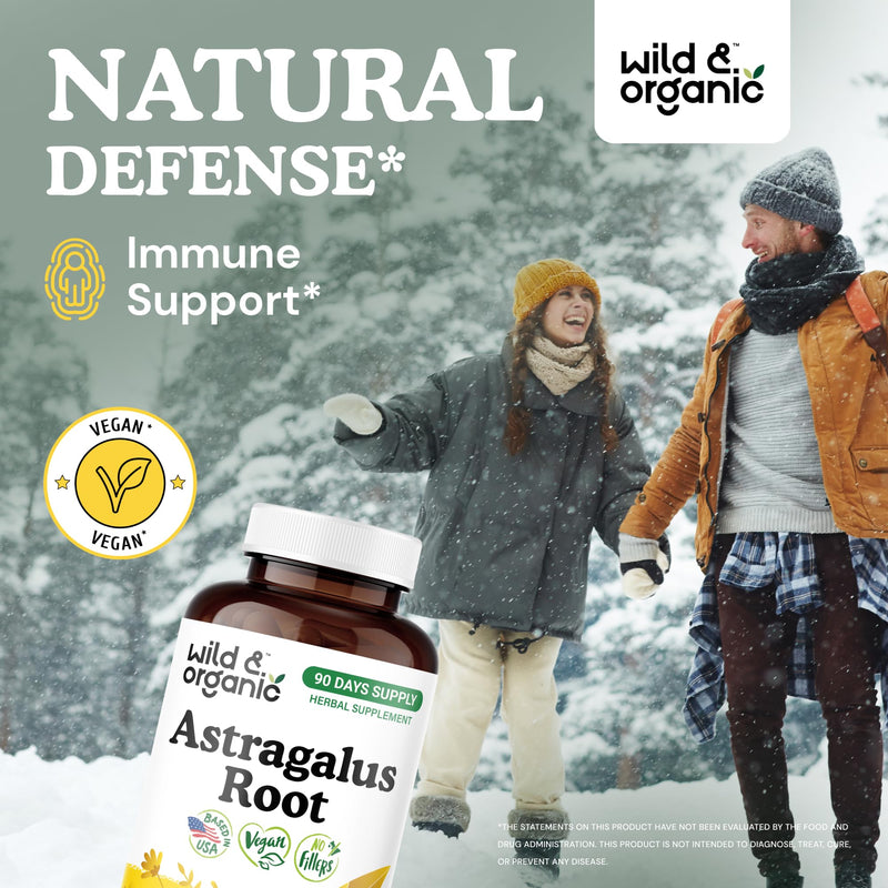 [Australia] - Wild & Organic Astragalus Capsules 1200 mg - Immune Support - Astragalus Root Powder Supplement - 90 Days of Supply - Vegan, No Fillers, Non-GMO - 180 Count 