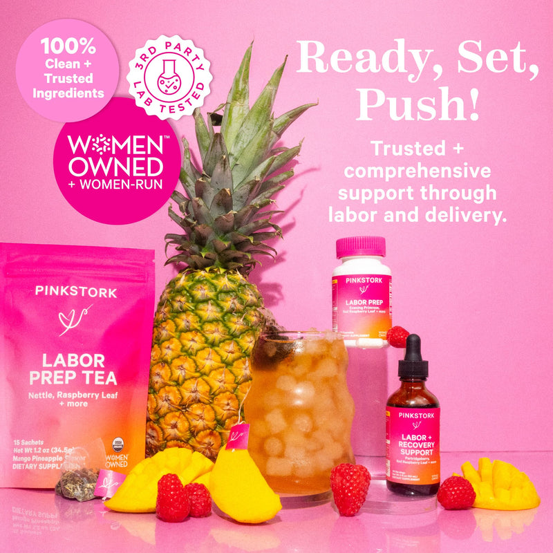 [Australia] - Pink Stork Labor Prep - Evening Primrose Oil Capsules with Red Raspberry Leaf Tea, Gentle Birth & Postpartum Care, Third Trimester Pregnancy Must Haves, 60 Capsules 
