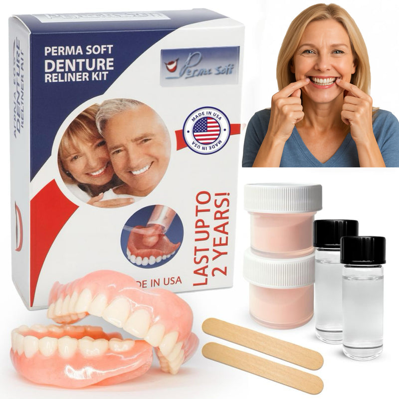 [Australia] - Perma Soft Denture Reliner Kit - Relines 2 Denture Plates - Semi Soft DIY Denture Liner for Upper and Lower 