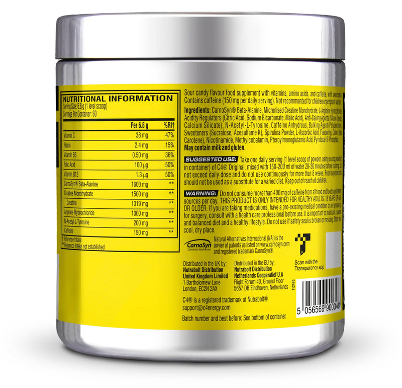 [Australia] - C4 Original - Pre-Workout Booster - Drink Powder for Energy Drink | 150 mg caffeine + beta-alanine + creatine monohydrate (sour candies, 60 servings) 