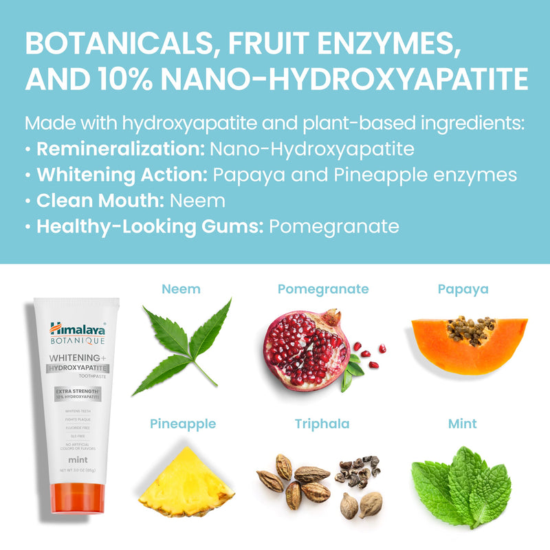 [Australia] - Himalaya Botanique Whitening + Extra Strength Hydroxyapatite Toothpaste - 10% Nano Hydroxyapatite to Support Remineralization & Restore Enamel to Strengthen Teeth - Vegan, Mint Flavor, 3 oz 