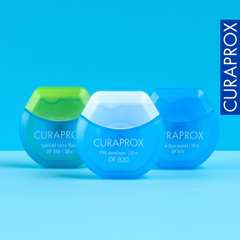 Curaprox DF 820 Dental Tape – PTFE Floss Tape for Tight Spaces | Tear-Resistant with Smooth Glide | 35 Metres | Swiss Made