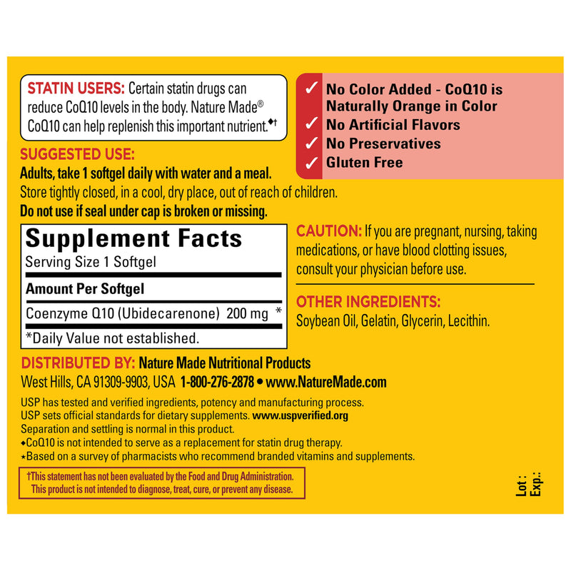Nature Made CoQ10 200mg Softgels for Heart Health Support, 105 Softgels | Co Q 10 Supplement for Women and Men for Women and Men, Dietary Supplement that Provides Antioxidant Support, 105 Day Supply Unflavored 105 Count (Pack of 1)