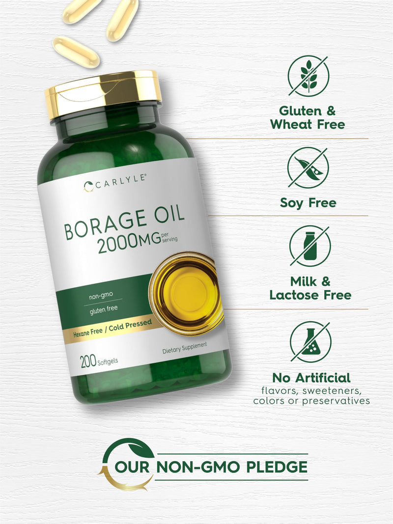 [Australia] - Carlyle Borage Oil Capsules | 2000mg | 200 Softgels | 320mg of GLA | Cold Pressed Seed Oil Supplement | Hexane Free | Non-GMO & Gluten Free 
