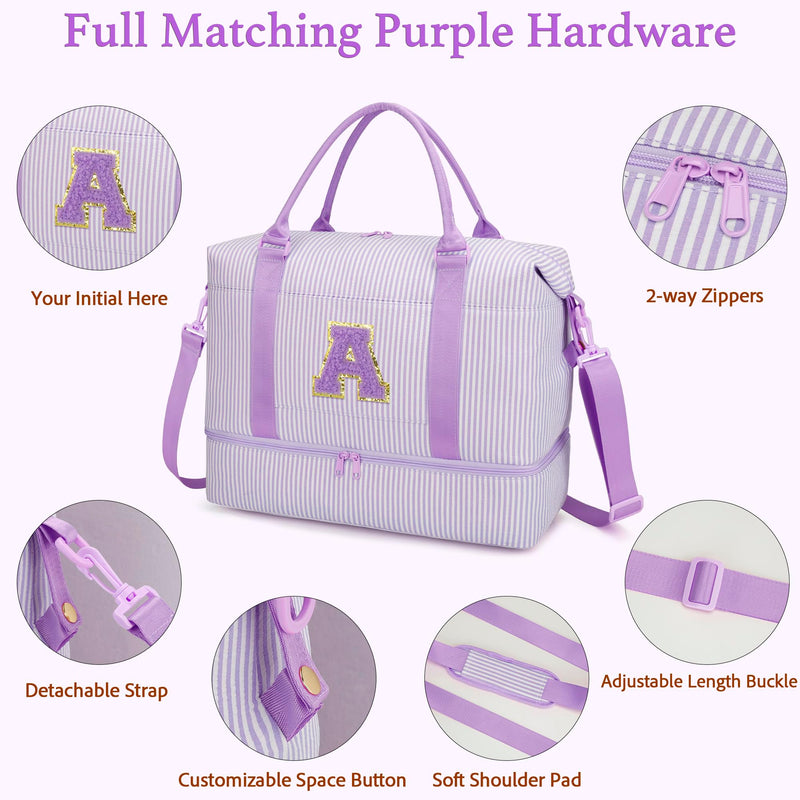 Gifts for Girls Overnight Bag Duffle Bag for Travel(Purple,A) | Overnight Bags Weekender Bag with Shoe Compartment Dance Bag with Makeup Bag for Girls Purple A