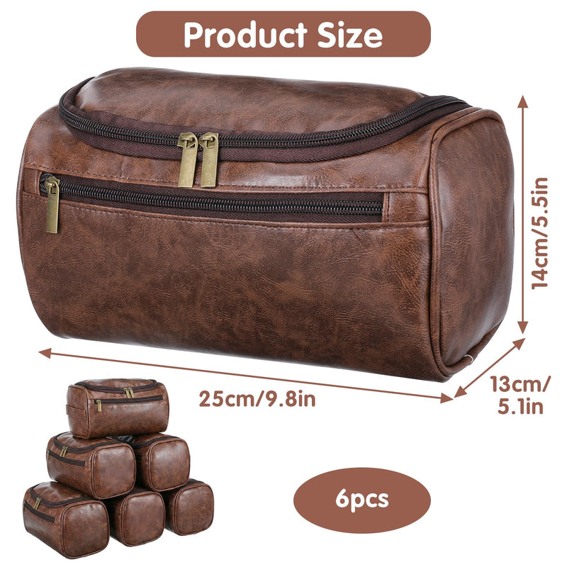 6-Piece Leather Toiletry Bag Set for Men, Waterproof Travel Groomsmen Gift with Multiple Compartments - Ideal for Shaving Kits, Cosmetics & Essentials (Dark Brown)
