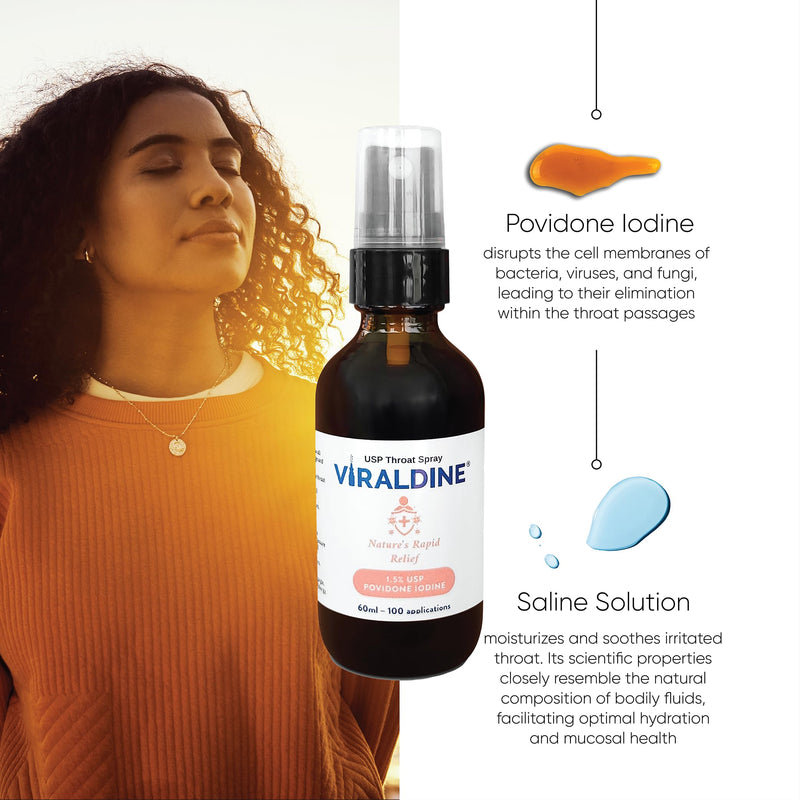 [Australia] - 1.5% Povidone-Iodine Sore Throat Spray, Rapid Relief Formula, 100 Applications, 60ml Oral Spray Bottle 