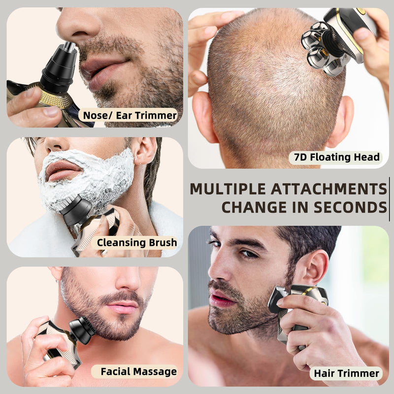 [Australia] - Electric Head Shavers for Bald Men, Upgraded 7D Electric Razor for Men - IPX 6 Wet Dry Head Shaver with Nose & Ear Trimmer, LED Display, Anti-Pinch Technology 